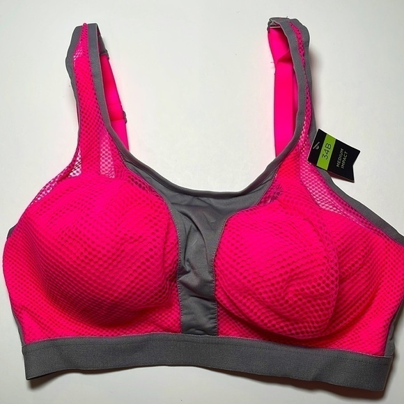 AMBRIELLE Sports Bra Medium Impact Underwire Adjustable Straps 34B Hot Pink - Picture 1 of 12